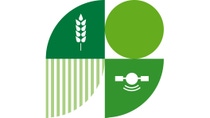 Green and white graphic with wheat and satellite icons, representing digital agriculture and sustainability. 