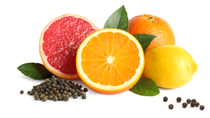 Fresh juicy citrus fruits with green leaves on white background Fresh juicy citrus fruits with green leaves on white background