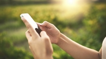 Unrecognizable shot of hands holding a cellphone and taking a picture with vegetation in the background Unrecognizable shot of hands holding a cellphone and taking a picture with vegetation in the background