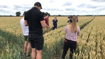 SORTED team interviewing Hannah Darby on a wheat field SORTED team interviewing Hannah Darby on a wheat field
