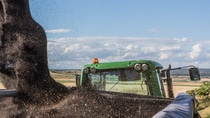 Transfer of the harvest load from the combine to a grain truck.