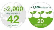 Icon - The text reads: 2,000 employees in 42 countries. 1,200 varieties in 20 vegetable crops.