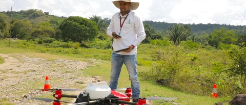 Camilo Bravo with drone in use