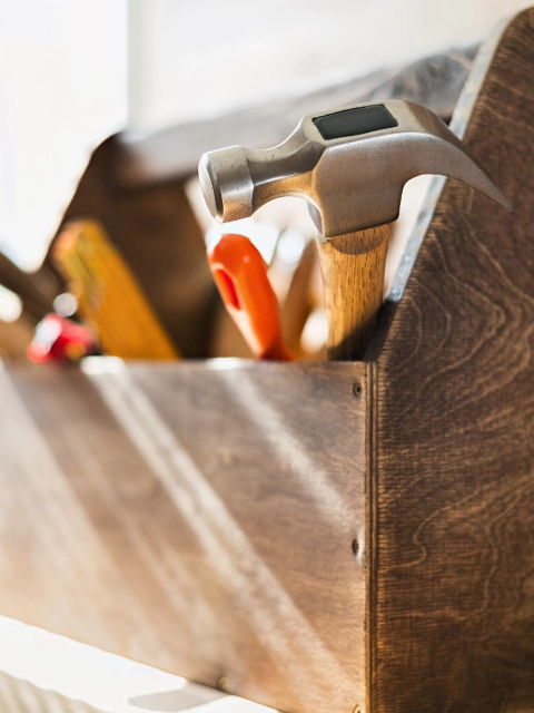 Wooden toolbox on the table