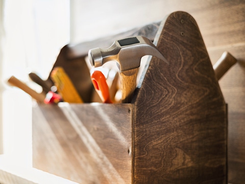 Wooden toolbox on the table