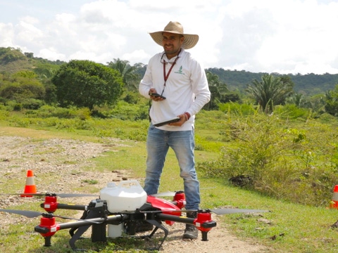Camilo Bravo with drone in use