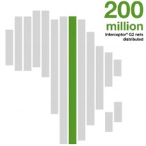 Bar chart. - The text in the image reads: 200 million Interceptor G2 nets distributed.